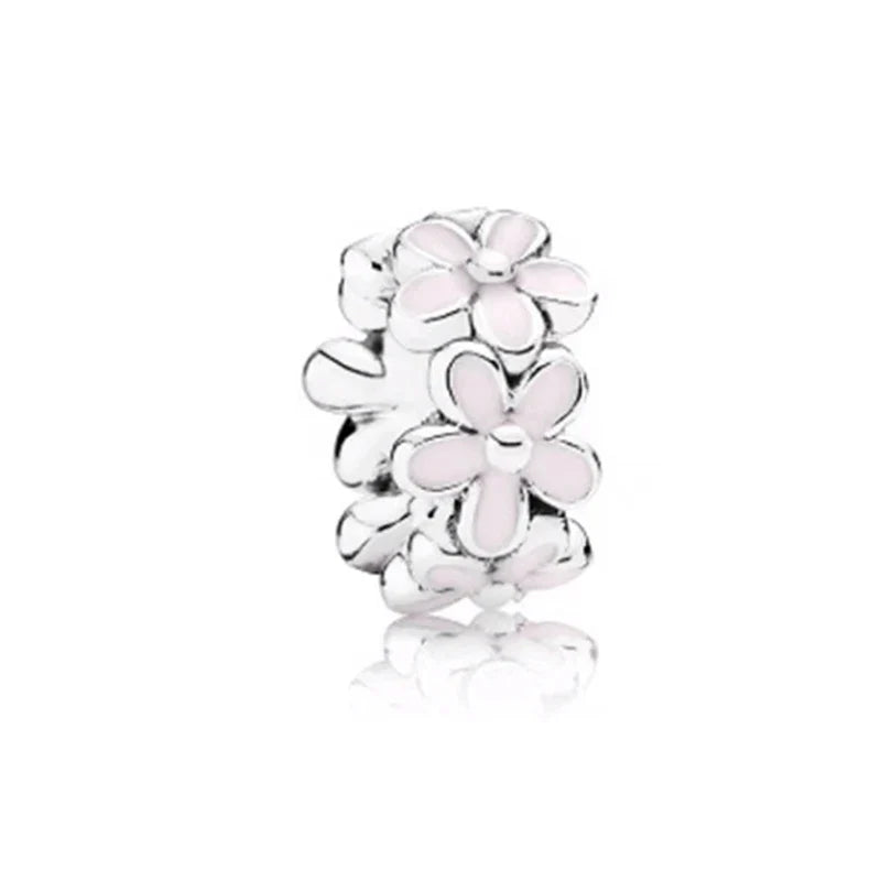 Sparkling Pink Cherry Blossom Daisy Charm Beads for 925 Silver Bracelet DIY Women's Jewelry Gifts