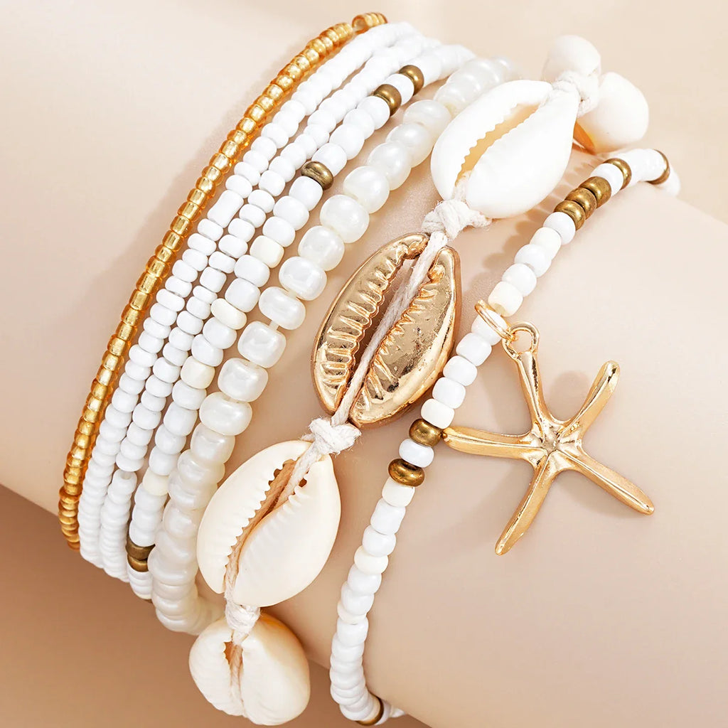 Bohemian Beach Bracelet Set with Shell Beads and Starfish Accents for Women