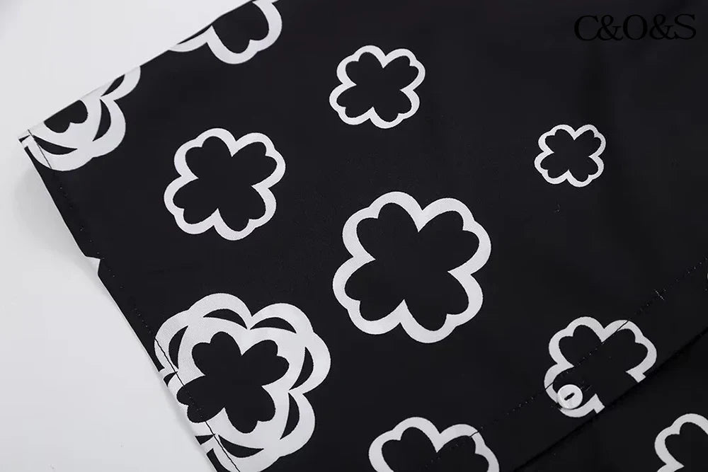 Floral Print Long Sleeve Shirt and High Waisted Trousers Fashion Set