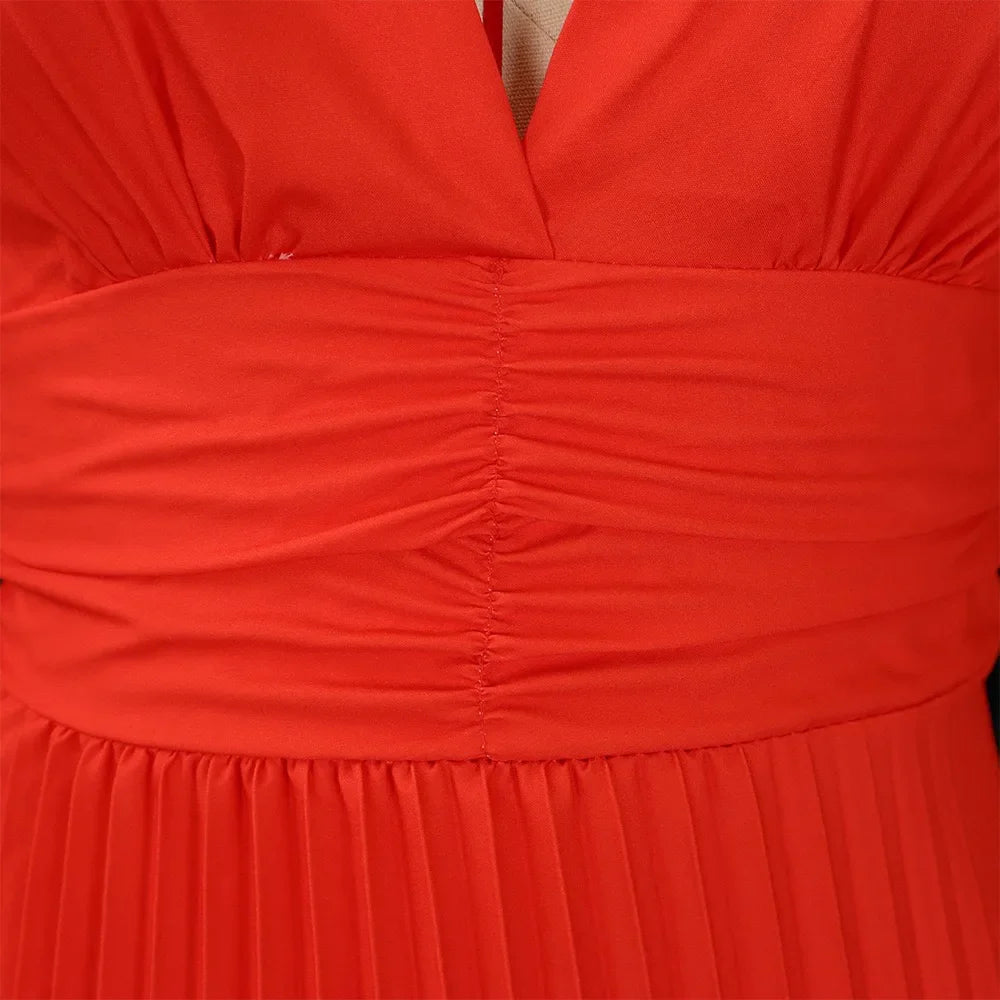 Maxi Dress Spaghetti Strap Pleated Deep V Neck Party