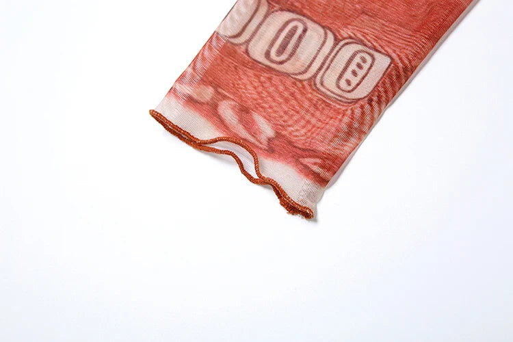 See Through Women 2 Piece Set Sexy Print Crop Top and Leggings Matching Summer Outfit