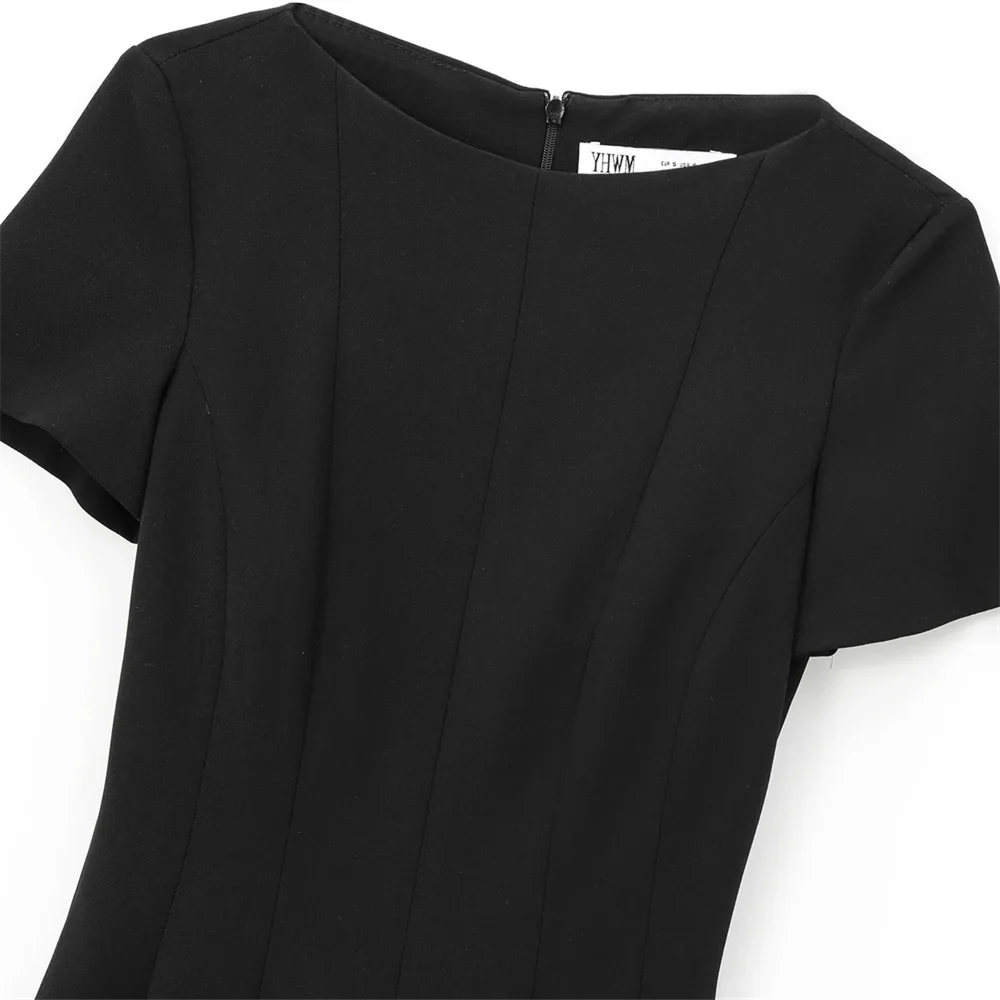 Elegant Wave Hem Swing Dress For Women Round Neck Casual