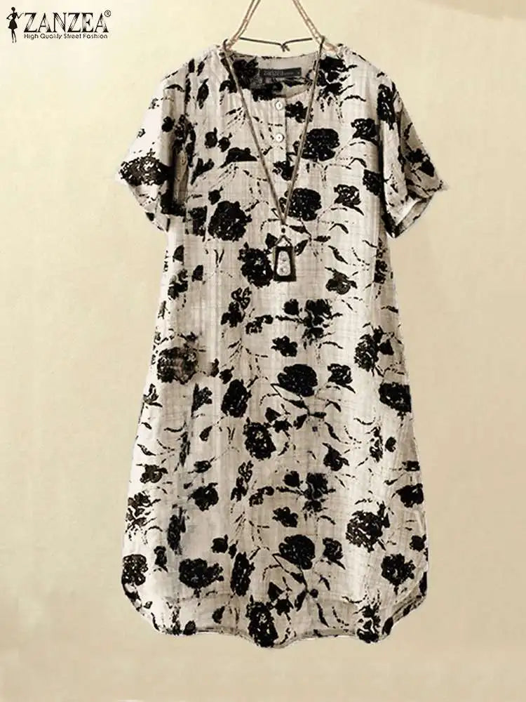 Boho Floral Pocket Sundress Women Short Sleeve Dress