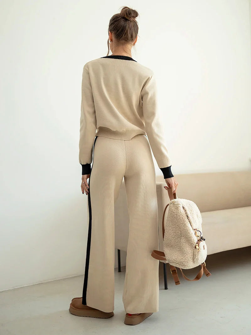 Casual Knitted Floral Two Piece Sweater Set for Women Stylish Knit Tracksuit Matching Outfit Winter Essential