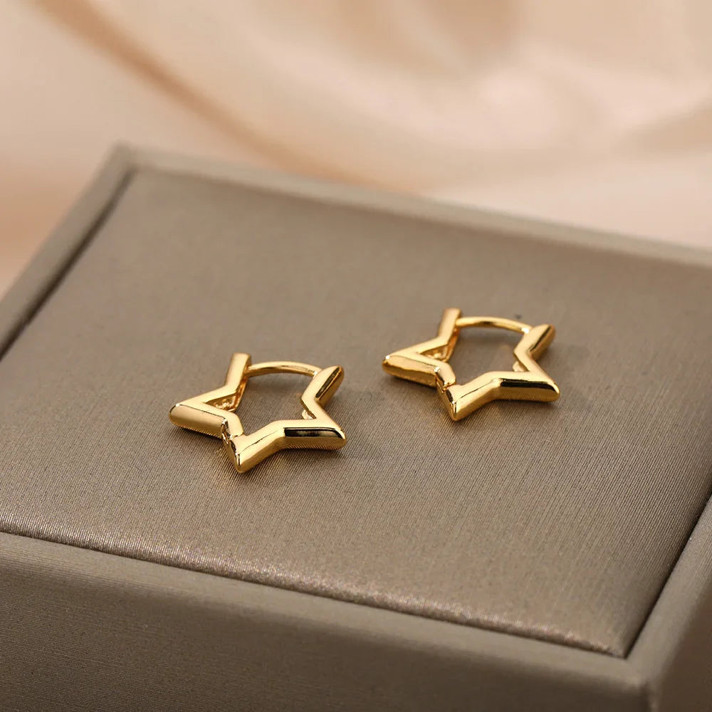 Stainless Steel Star Hoop Earrings for Women in Luxury Gold Color - Trendy Ear Jewelry Gift for Her