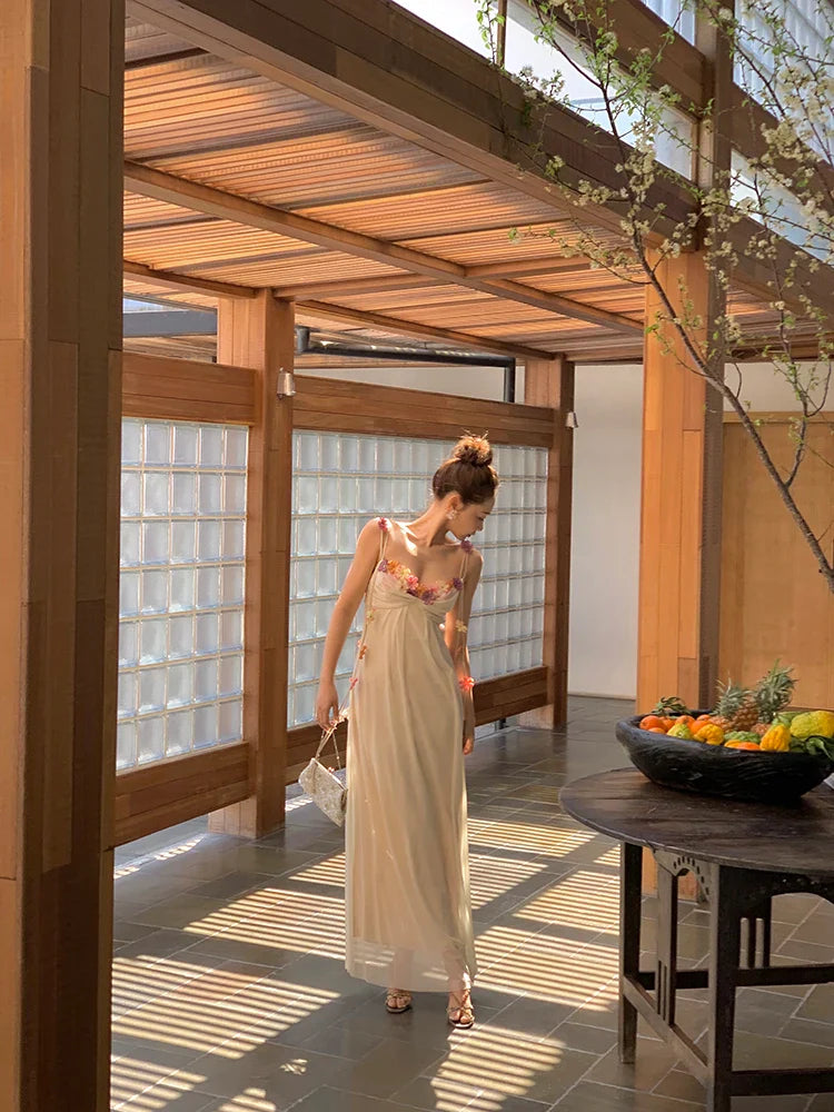 Boho Flower Maxi Dress Spaghetti Strap Beach Party