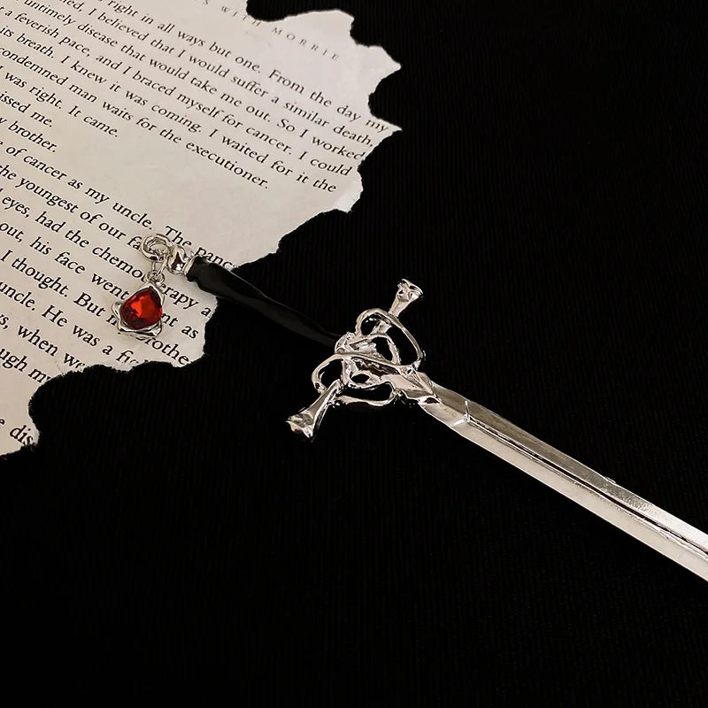 Chinese Style Ruby Hairpin for Women Punk Hair Stick Ponytail Accessory