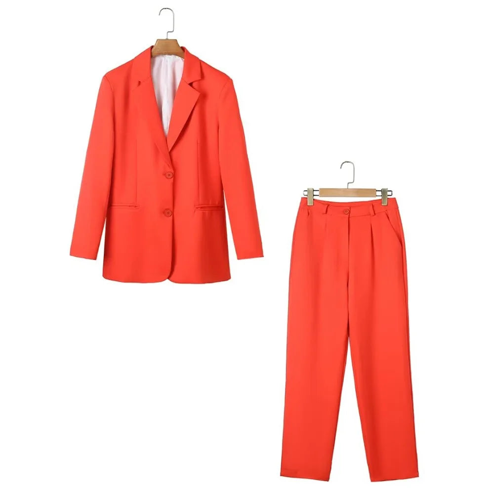 Women's Casual Solid Color Pants Set Loose Fit Top Chic