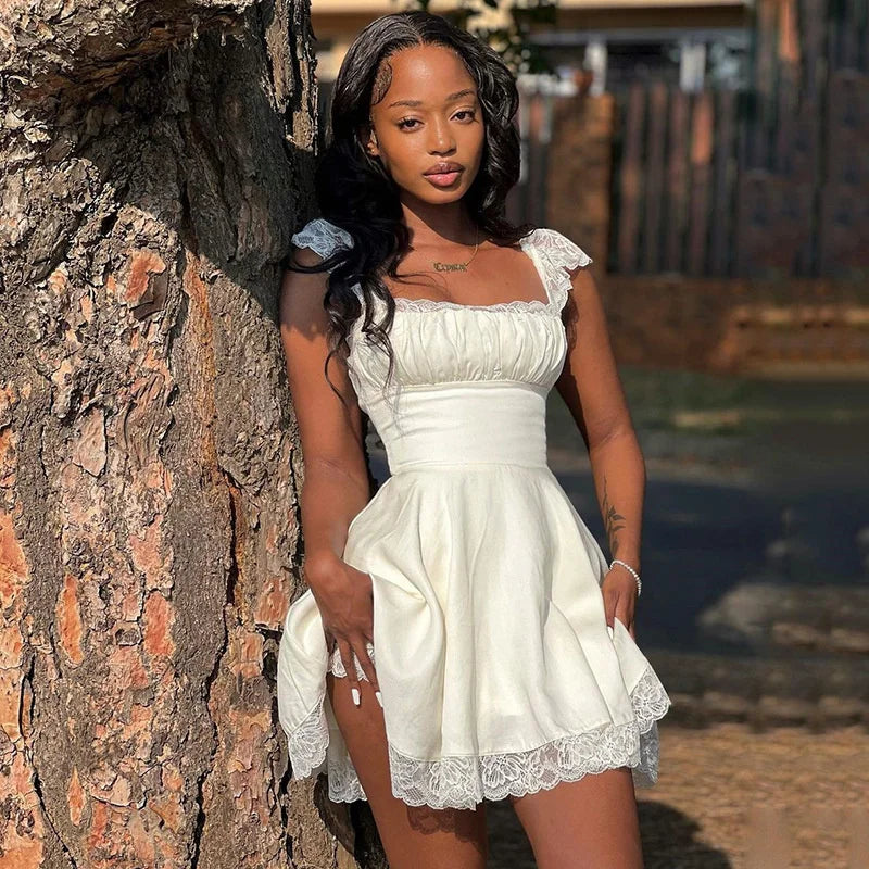 Women Lace Dress Backless Summer Sleeveless Beach Party