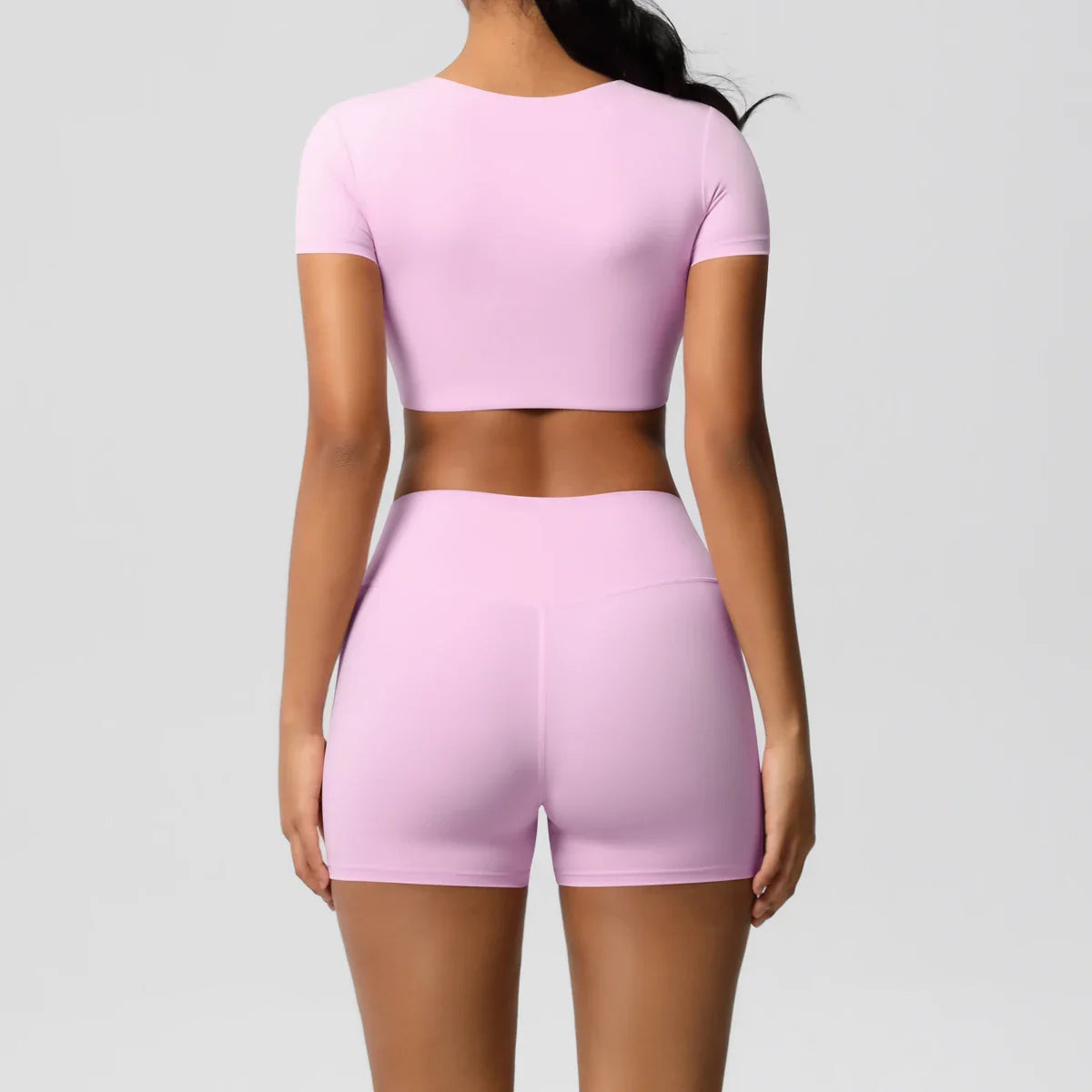 2PCS Women's Fitness Yoga Set High Waist Shorts with Short Sleeve Gym Top Seamless Sportswear Tracksuit for Activewear