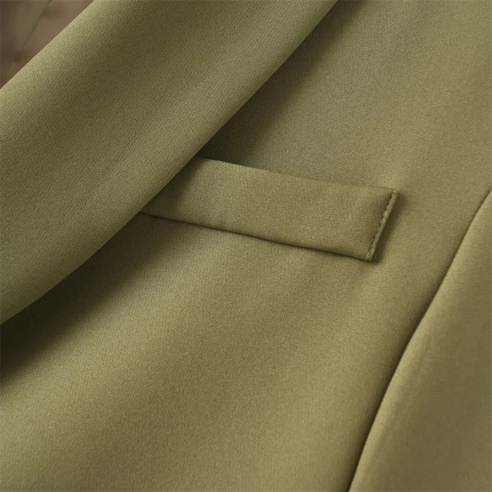 Chic Women's Green Fruit Collar Suit Coat and Straight Leg Pants Two Piece Set for Effortless Commuting Style