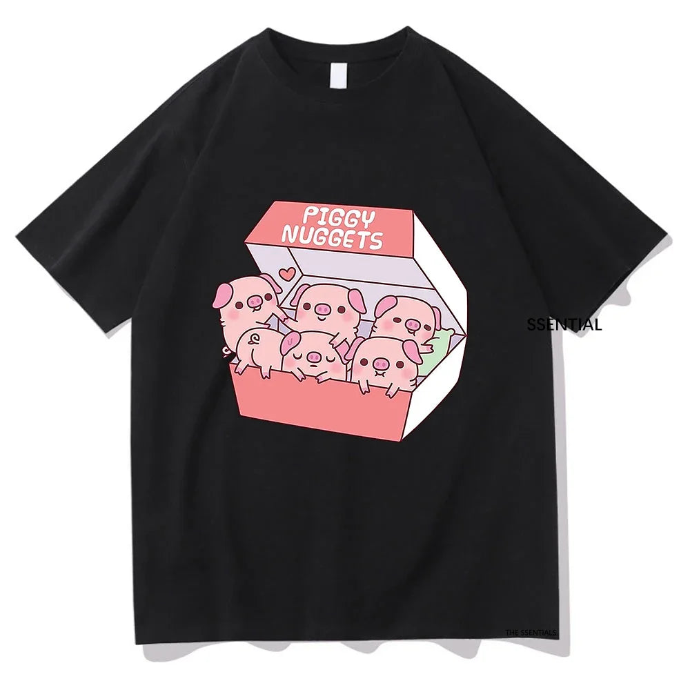 Cute Pig Piggy Nuggets T Shirt for Men and Women Vintage Aesthetic Cotton Classic Unisex Streetwear Soft Clothes