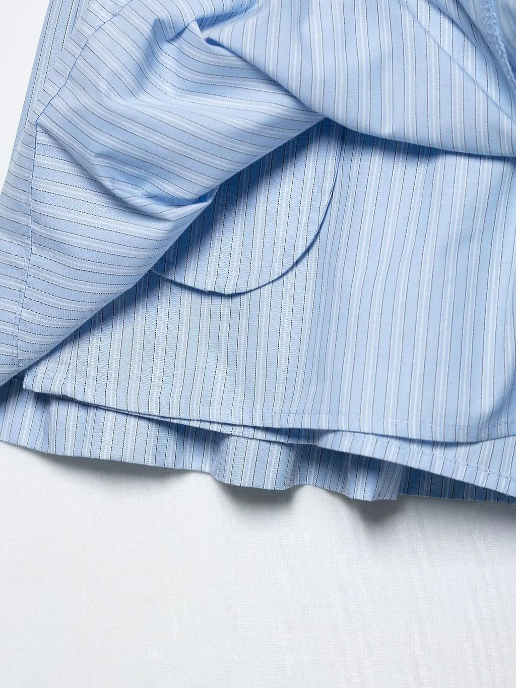 Women's Chic Two-Piece Blue Striped Long Sleeve Shirt and Front Zipper Mini Skirt Set