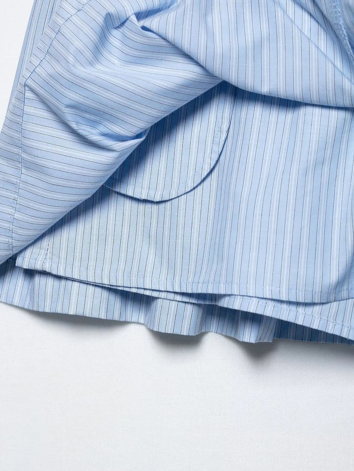 Women's Chic Two-Piece Blue Striped Long Sleeve Shirt and Front Zipper Mini Skirt Set