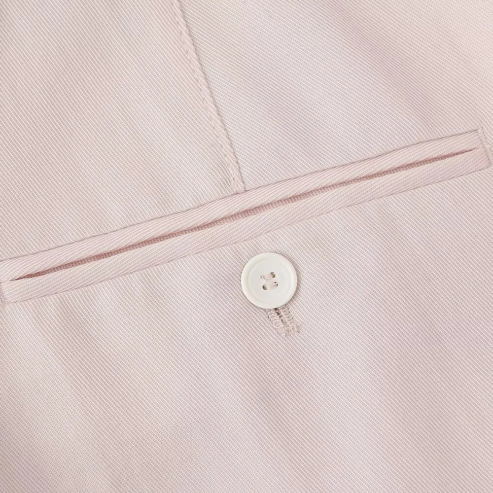 Pink Draping Casual Double Breasted Women's Commuter Suit Coat with Straight Leg Pants