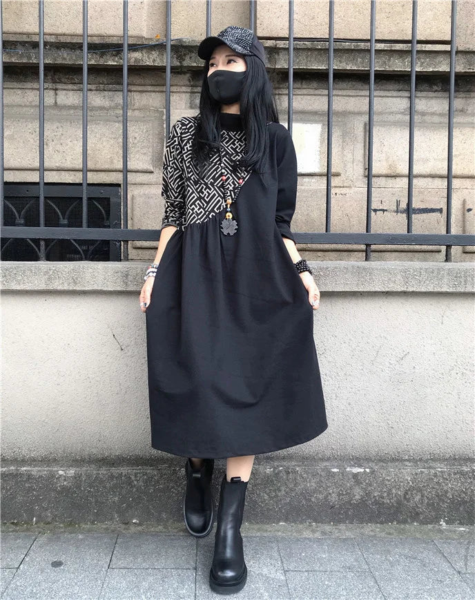 Loose Printed Turtleneck Dress For Women Elegant Casual