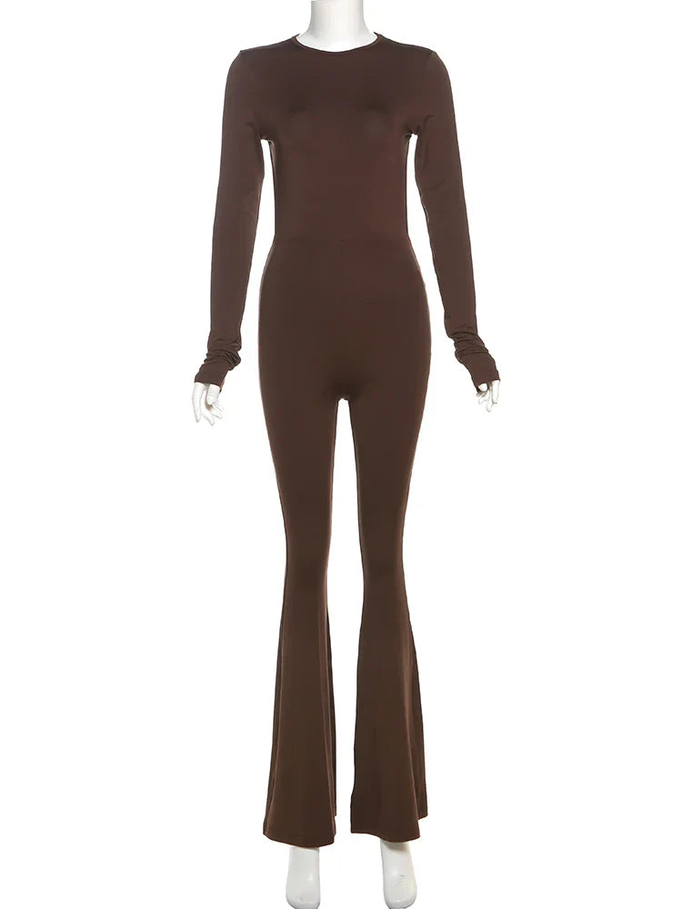 Junior Girls Slim Fit Ankle-Length High Street Jumpsuit Solid Color O-Neck Backless Fashion Romper