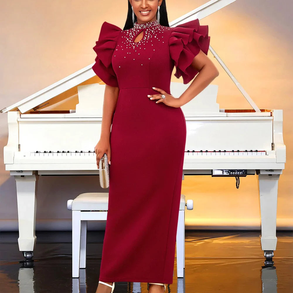 Beaded Party Dress For Women O Neck Sheath Ankle Length