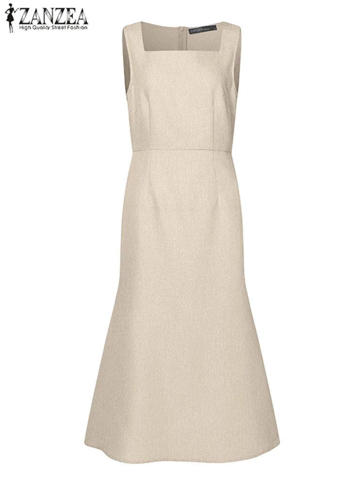 Elegant Sleeveless Square Neck Mermaid Midi Dress for Women