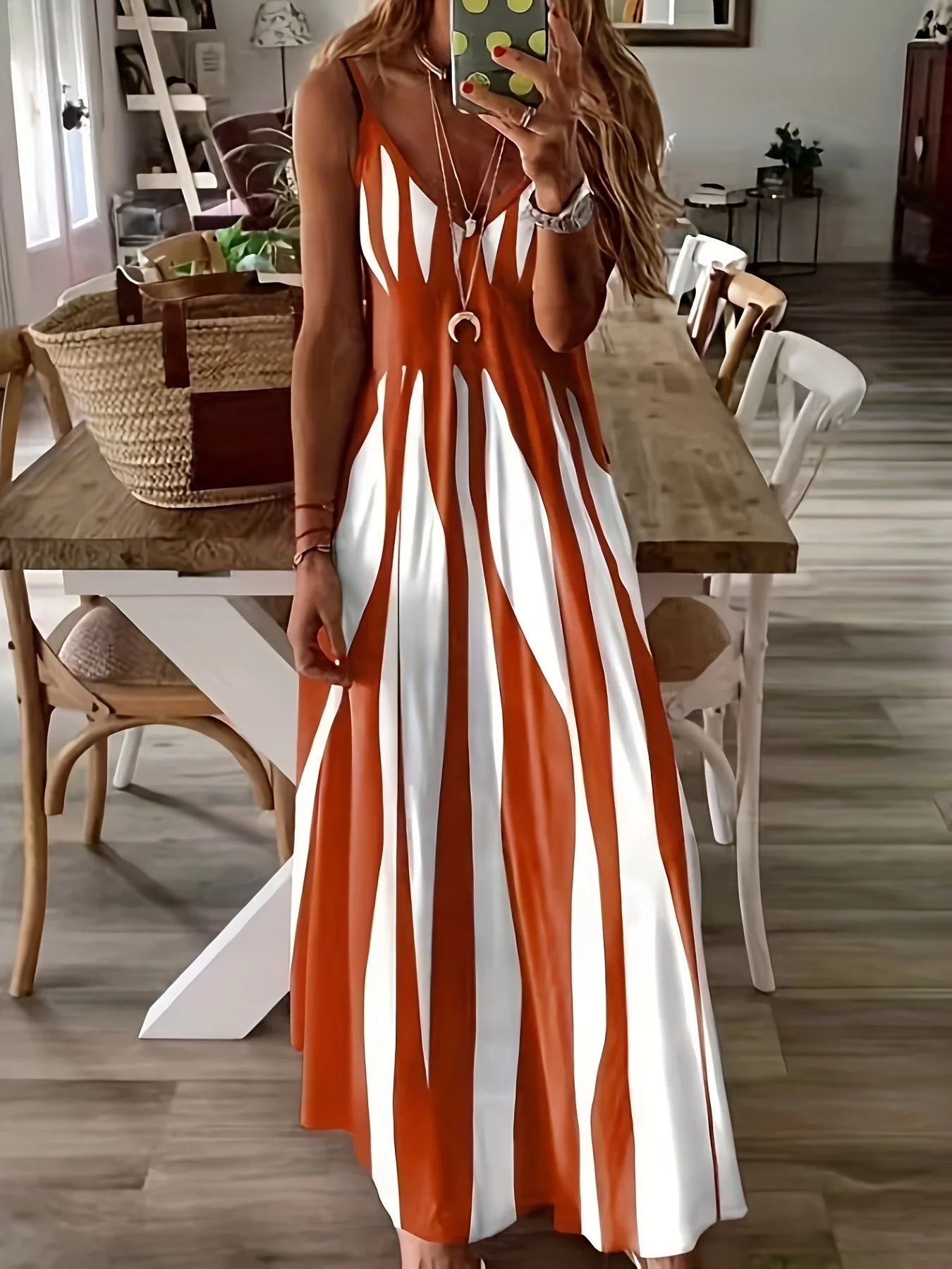 Plus Size Printed V Neck Maxi Dress For Spring Summer
