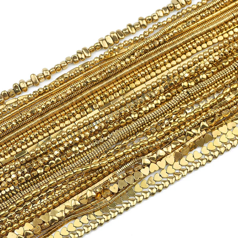 Hematite Natural Stone Gold Plated Loose Beads for DIY Jewelry Making - Star and Heart Shapes