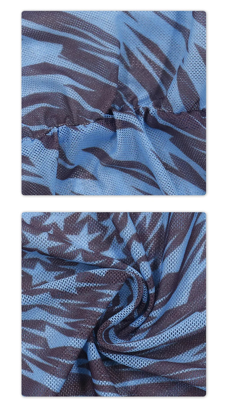 Mesh Print See Through Long Sleeve Bodycon Dress For Women