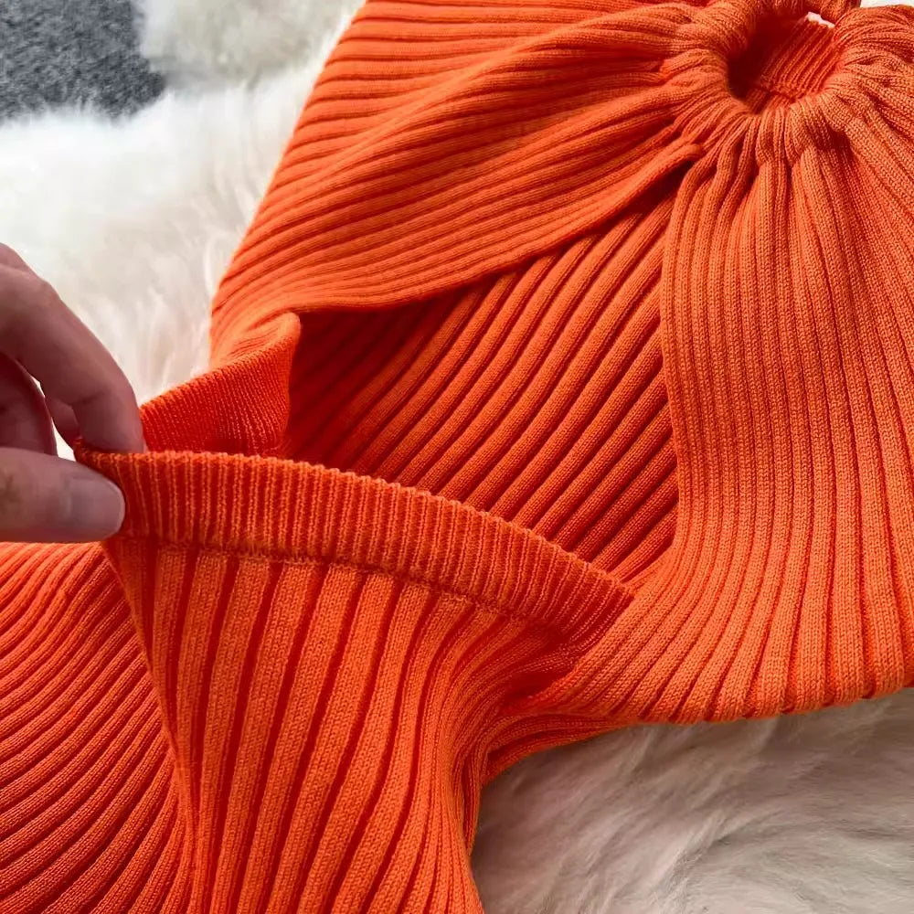 Sexy Knitted Bodycon Dress Women Split Design Party