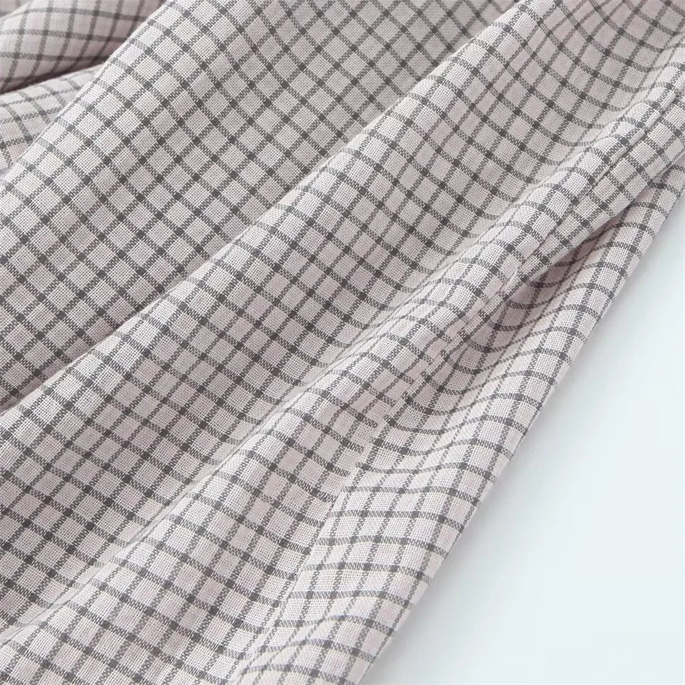 Casual Women's Long Sleeve Loose Fit Layered Small Grid Decorative Shirt for Autumn Versatile Everyday Wear