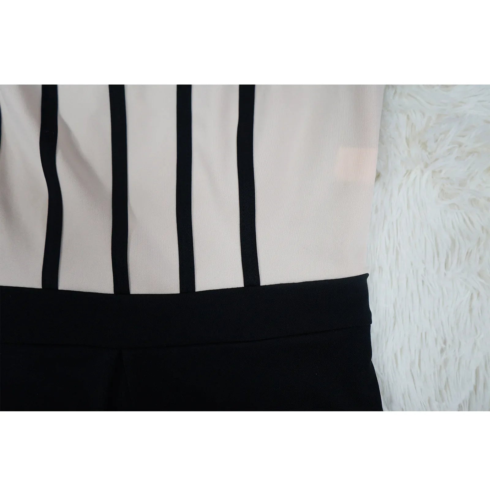 Women Long Sleeve Patchwork Romper Jumpsuit with Waist Cincher Wide-Leg Pants Elegant Office and Party Playsuit