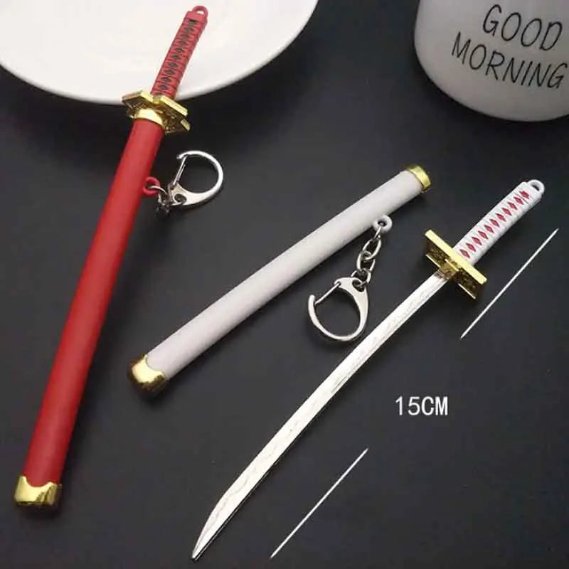Mini Roronoa Zoro Samurai Sword Keychain Anime Katana Scabbard Ring for Men and Women Cosplay Jewelry Gift