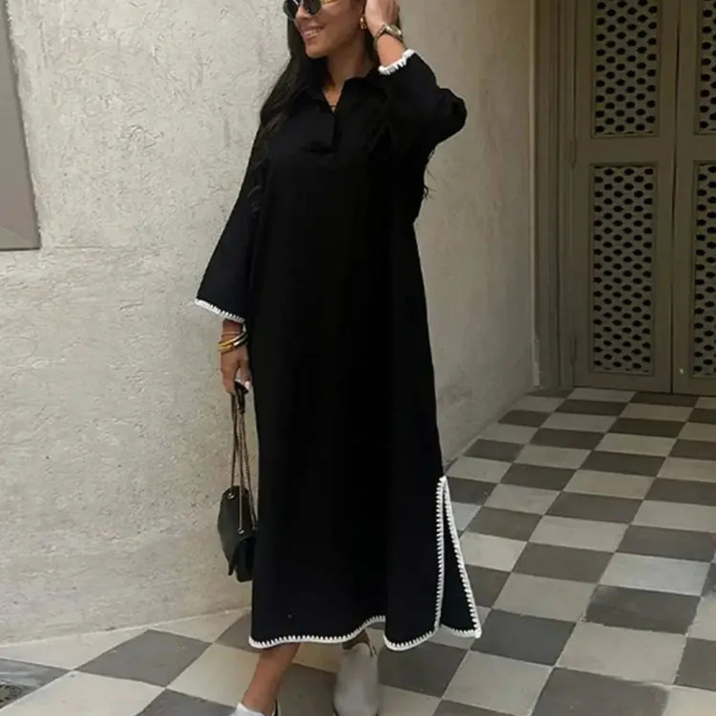 Green Embroidery Shirt Dress With Cuffed Sleeves Split Hem