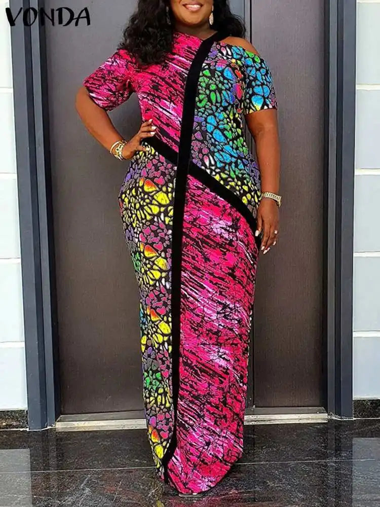 Off Shoulder Summer Sundress Bohemian Printed Maxi Dress