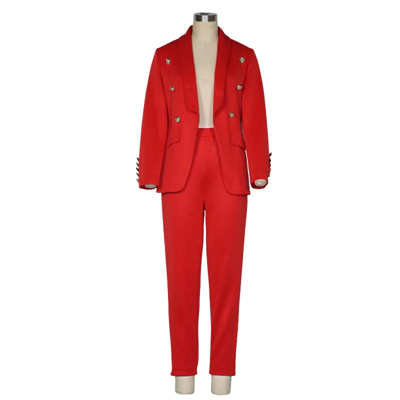 Women's Business Casual 2 Piece Suit Set with Turn Down Coat and Trousers for Office Commute