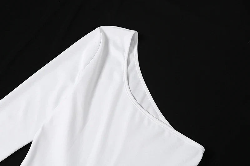 Mesh Patchwork One Sleeve Jumpsuit for Women Hipster Incline Shoulder Sheath Flare Overalls Autumn Streetwear