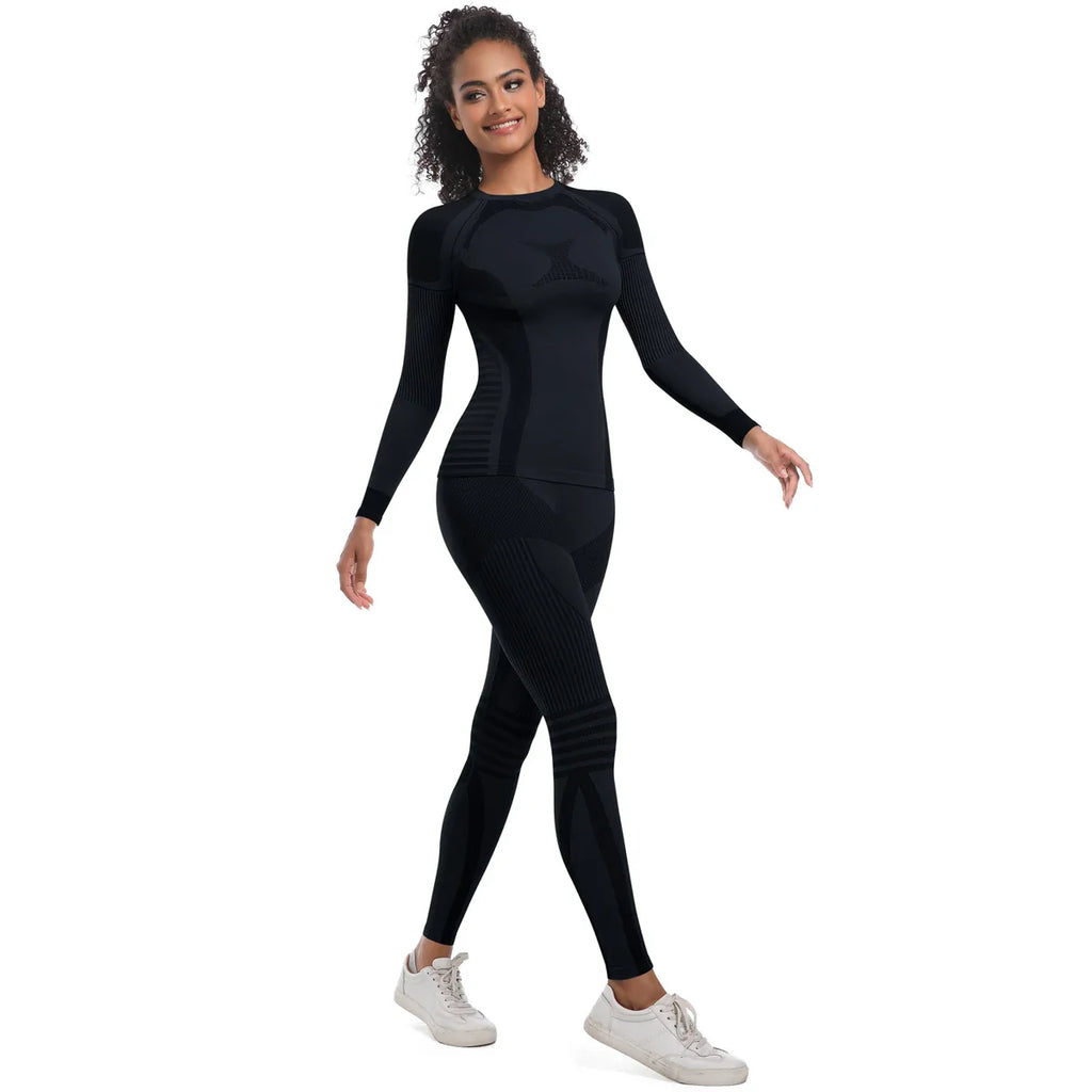 Women Thermal Skiwear Set Yoga and Fitness Workout Suit for Skiing Snowboarding Running and Exercise
