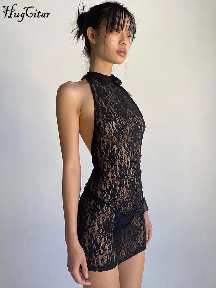 Floral Print Halter Backless Lace Up Bodycon Mini Dress