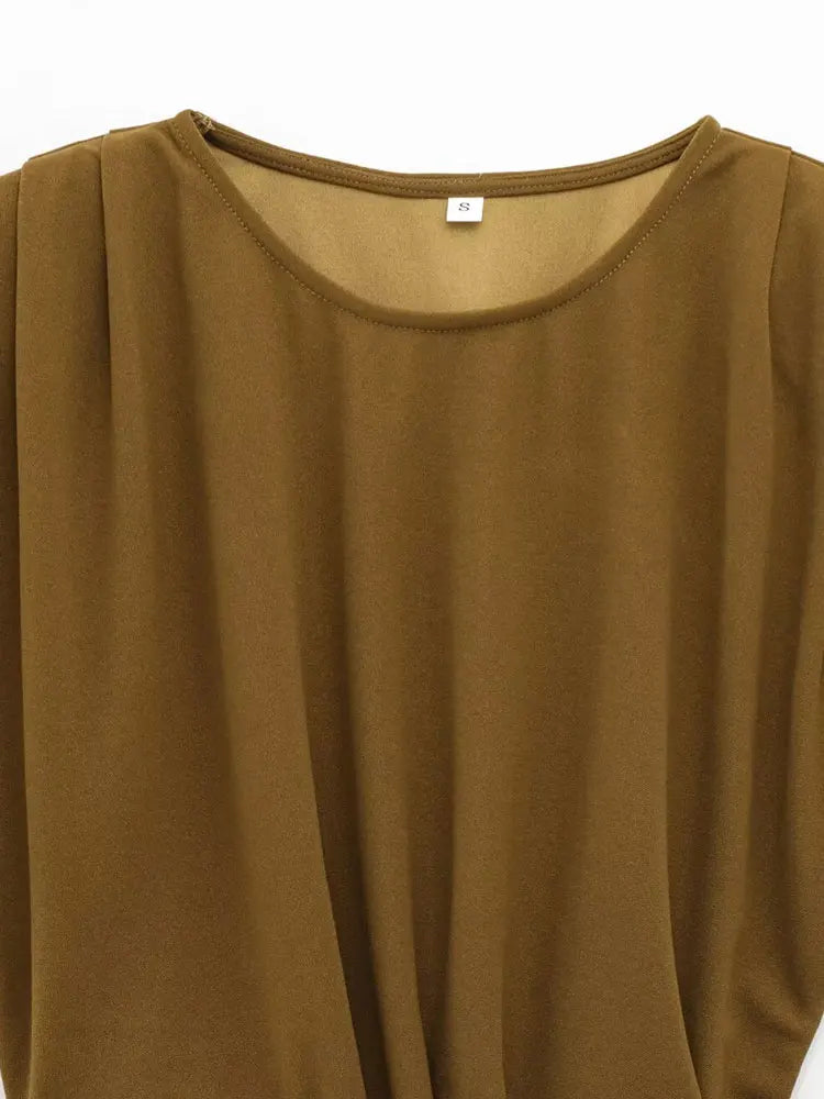 Hollow Out Draped Mini Dress O Neck Sleeveless Women