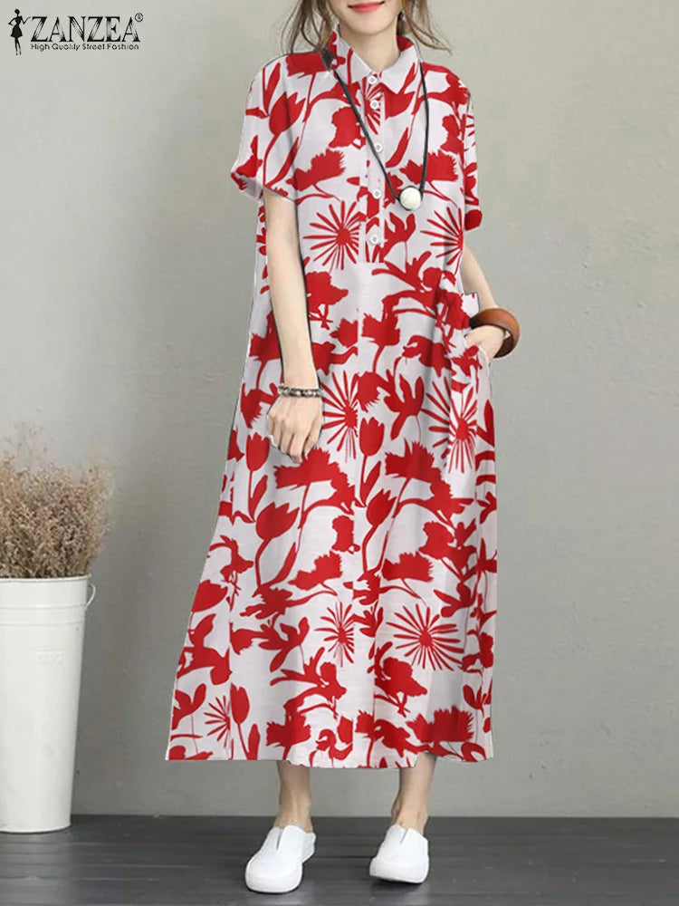 Floral Print Shirt Dress For Women Loose Midi Sundress
