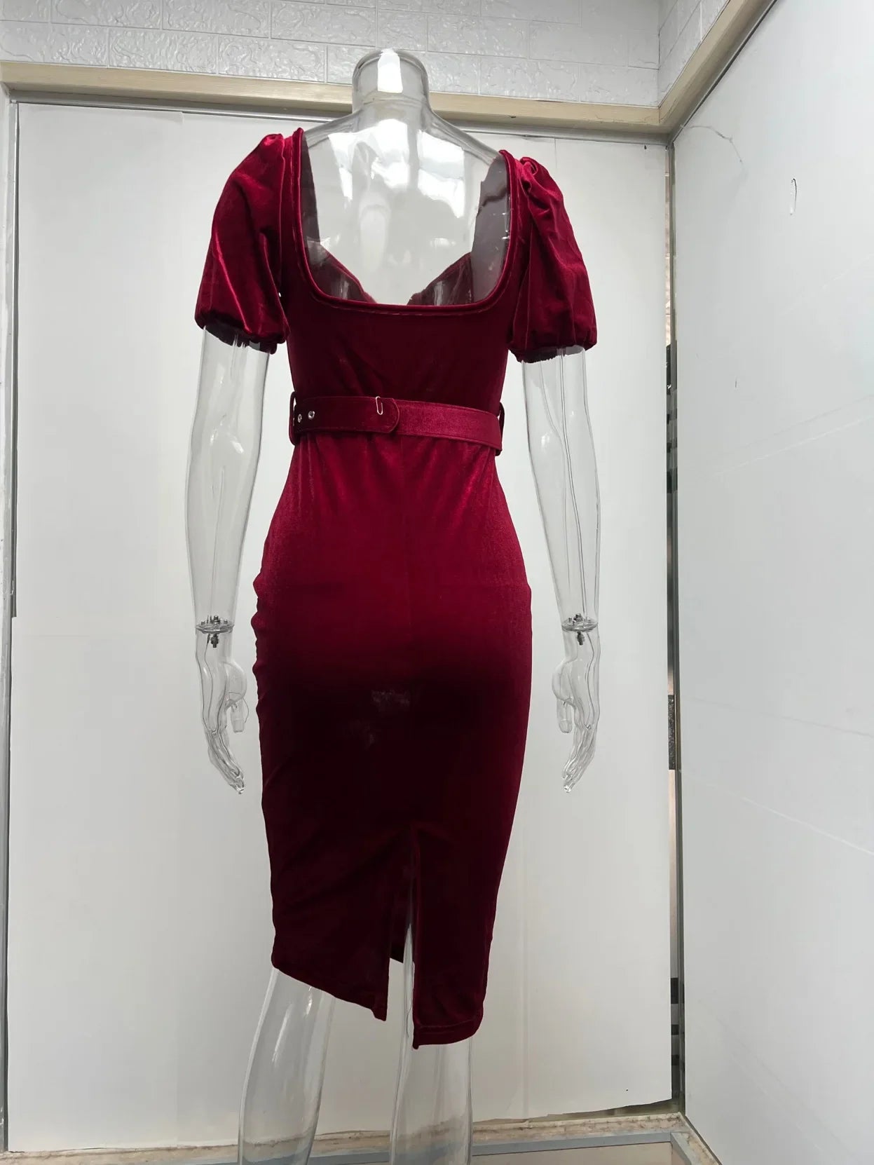 Velvet Wrapped Dress With Low Neck Bubble Sleeves Chic