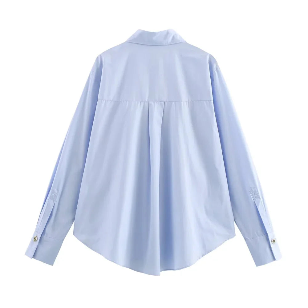 Women's Casual Long Sleeve Shirt Loose Fit Button Detail Poplin Collar Versatile Simple Everyday Style