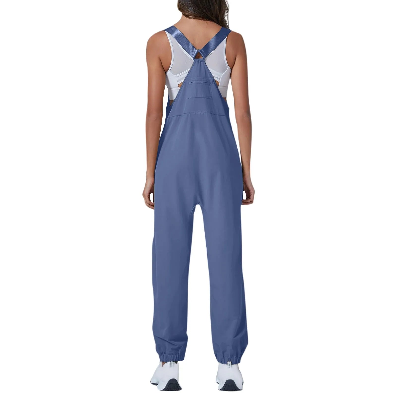 Women's Summer Casual Loose Wide Leg Jumpsuit with Adjustable Straps Pockets and Retro Button Detail Solid Color Sleeveless Overalls