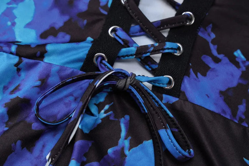 Tie Dye Midi Dress With Lace Up Side Slit Bodycon Ruffles