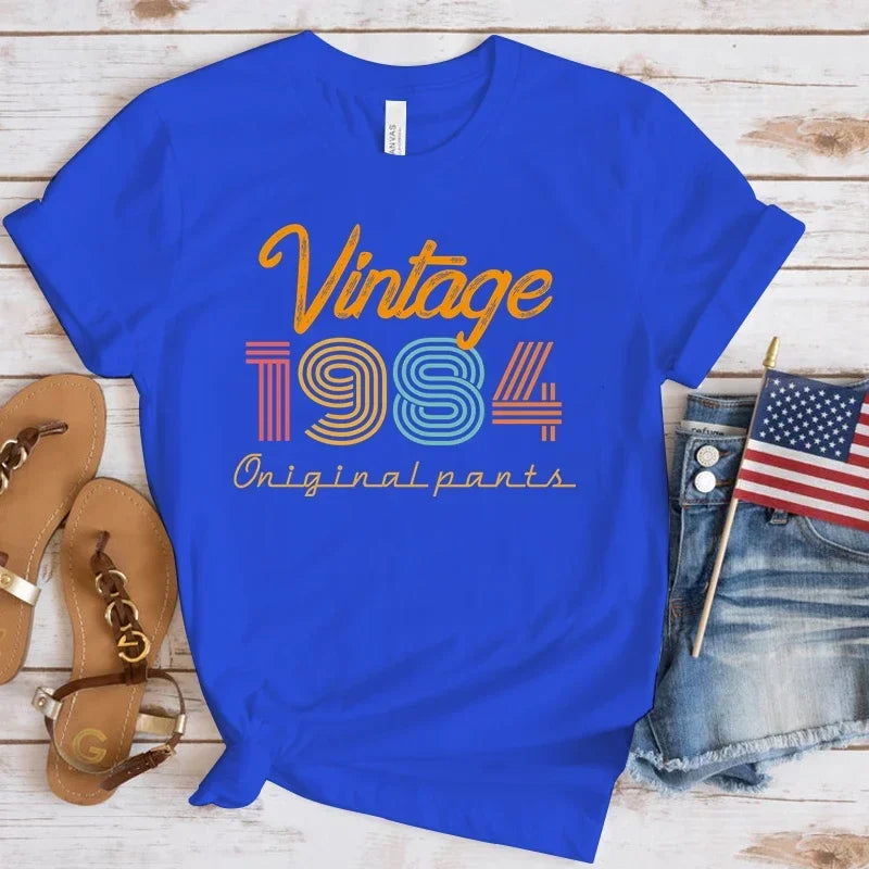 New Vintage 1984 Print T-Shirt for Women Casual Round Neck Summer Tee Loose Fit Short Sleeve