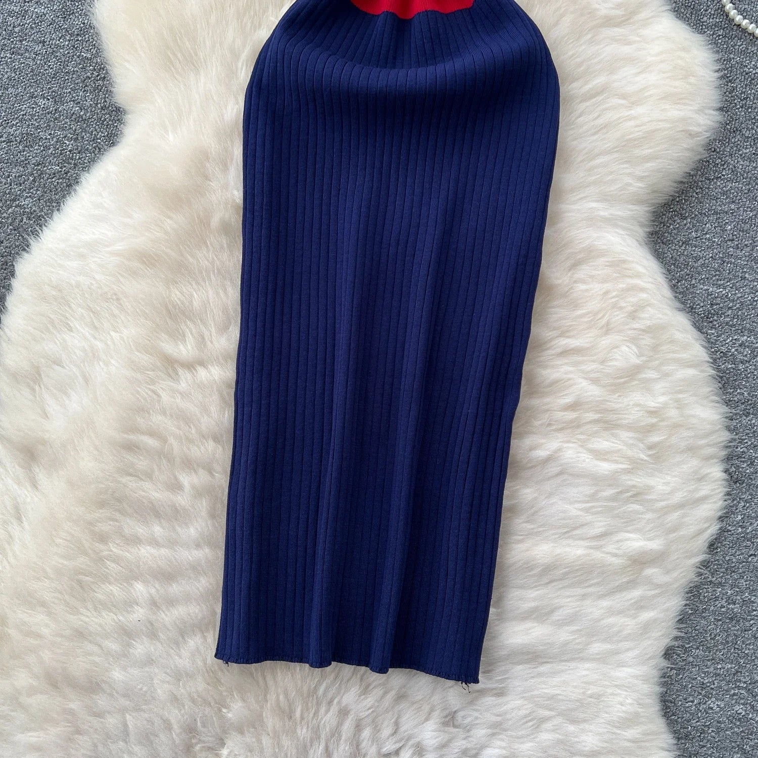 Patchwork Knitted Polo Collar Dress For Women Spring Summer