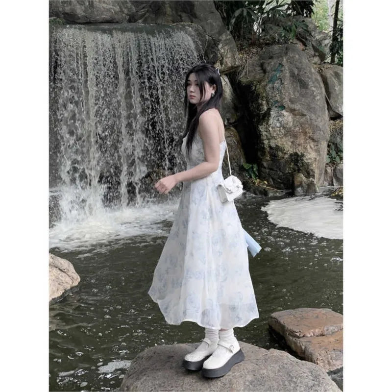 Chiffon Summer Party Midi Dress for Women High Waist