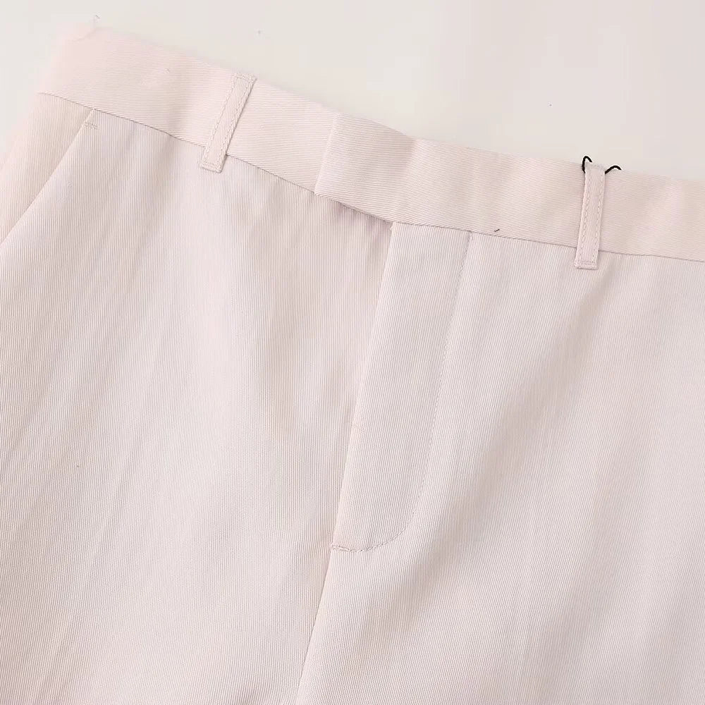 Pink Draping Casual Double Breasted Women's Commuter Suit Coat with Straight Leg Pants