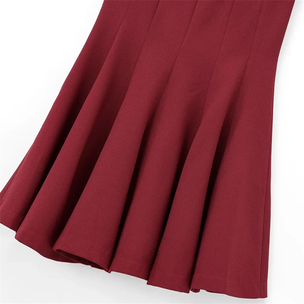 Elegant Wave Hem Swing Dress For Women Round Neck Casual