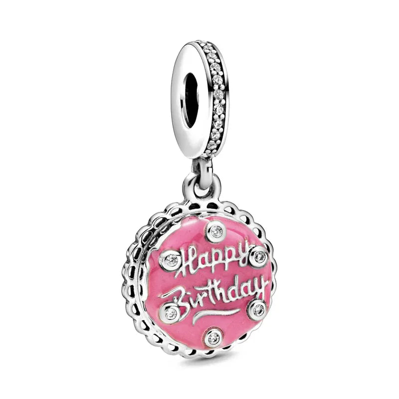 Spring Pink 925 Sterling Silver Mother Daughter Flower Enamel Dangle Pendant for Charm Bracelets