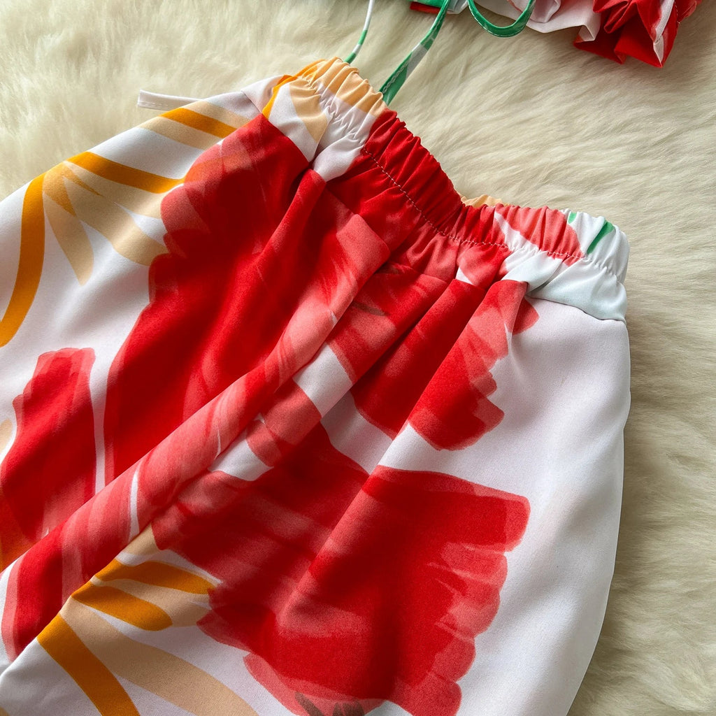 Summer Fashion Print Two Piece Set for Women with Loose Short Sleeve Tops and Elastic Waist Wide Leg Cropped Pants