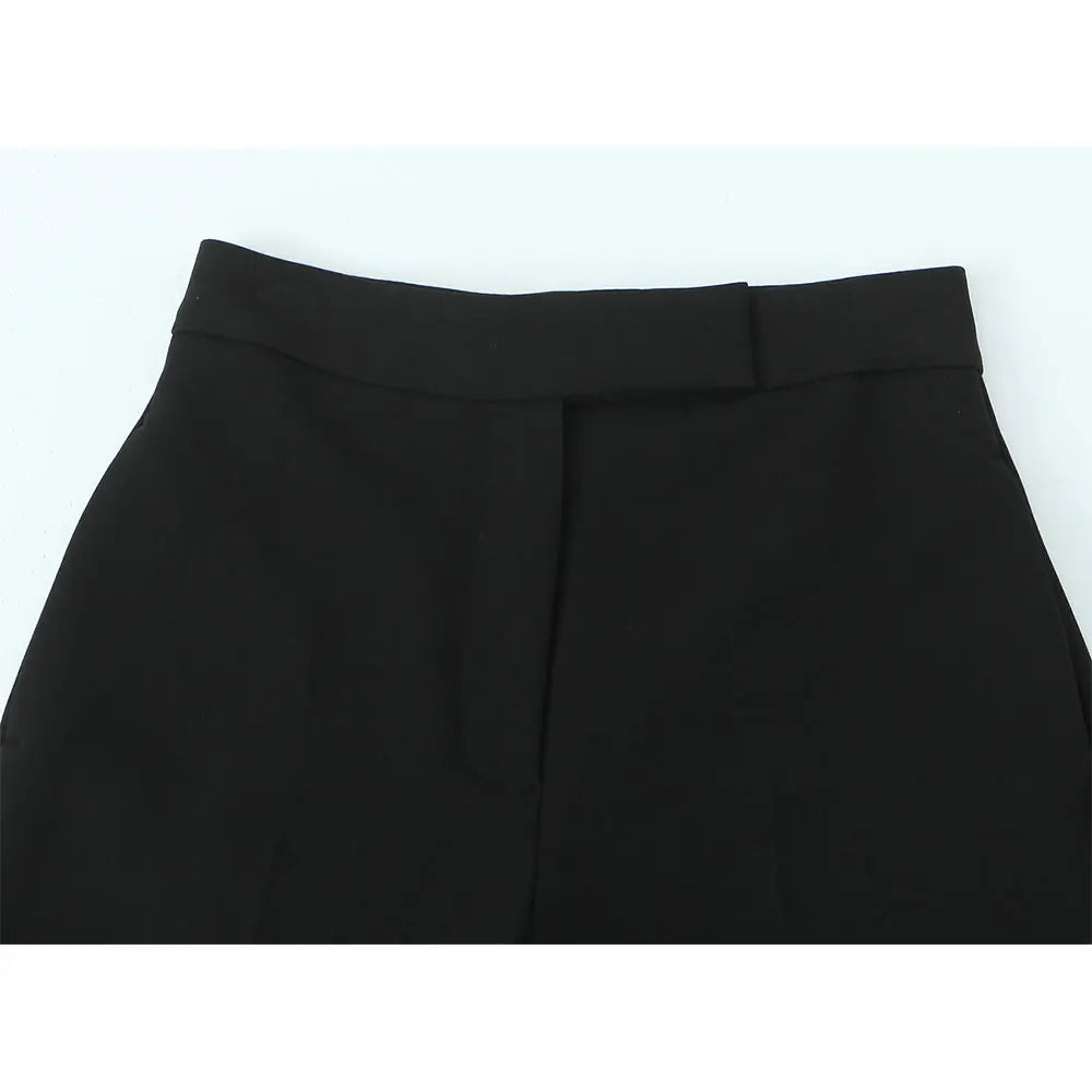 Women Casual Two Piece Set Black V-Neck Tank Top and Wide Leg Pants Stylish Chic Outfit